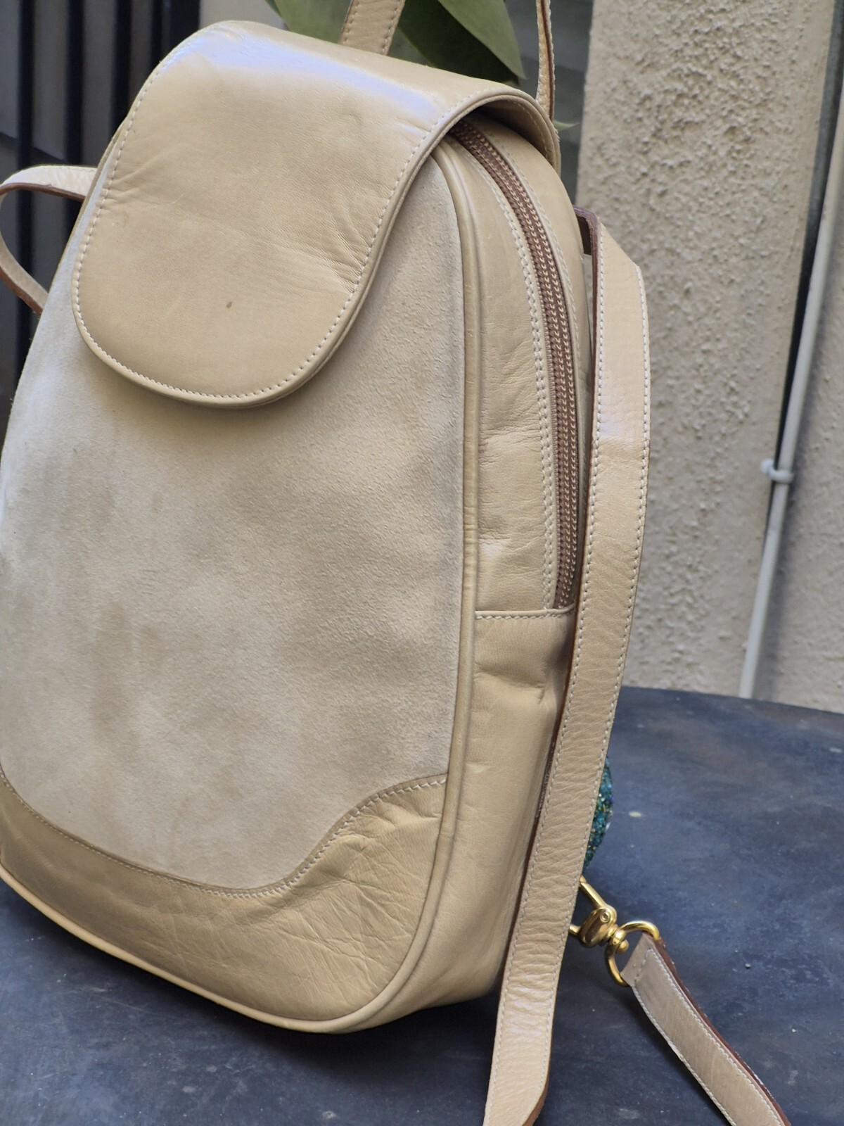 Vintage RARE St John's Beige Suede Leather Boho Chic Women's Backpack image 6