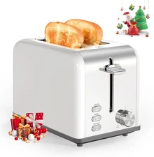 YSSOA Stainless Steel Toaster 2 Slice with Updated 6 Browning Setting, White 