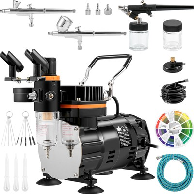 #ad #ad Airbrush Kit Dual action Airbrush Compressor Art Makeup Model with 3 Airbrushes $88.99