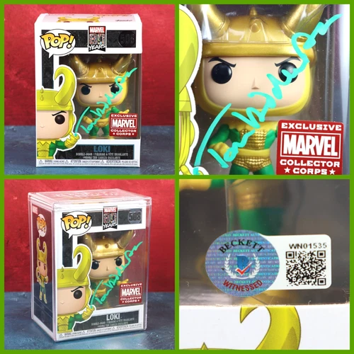 Tom Hiddleston Loki Signed Funko Pop 508 Marvel Coll Corps BAS COA Protector