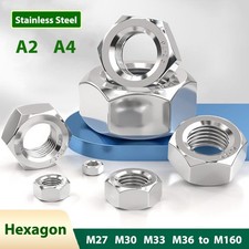 Stainless Steel Hex Nuts A2 A4 Large Hexagon Full Nut M27 M30 M33 M36 to M160
