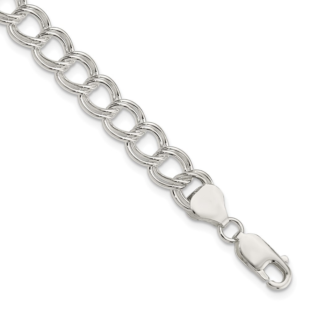 Sterling Silver 7.75mm Solid Double Link Charm Bracelet 8