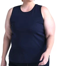 CJ Banks Size 1X Solid Navy knit top, satin trim, sleeveless NWT