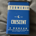 Crescent Vintage Turmeric 2 oz Blue & White Spice Tin Can Seattle WA USA — photo 1
