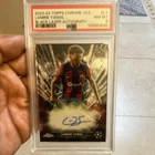 2023-24 Topps Chrome UCC Lamine Yamal BLA-LY Black Lazer Auto RC PSA 8