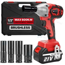 21V Cordless Impact Wrench 1/2" 600Nm High Torque Brushless Driver with Battery