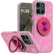 For Motorola Edge 2025 Case Printed Design Magnetic Bling Ring Stand Phone Cover