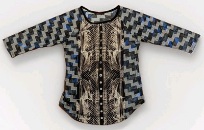 Custo Barcelona Asymmetrical 3/4 Sleeve Top Womens 3 S Y2K Graphic Psychedelic