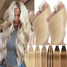 Seamless Tape in Real Human Remy Hair Extensions Skin Weft Blonde Russian Hair