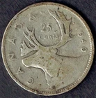Canada 25 Cents 1940 - 80% Silver Caribou, King George VI Coin with Nice Toning