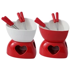 Fondue Cup Ceramic Heart with Forks Tealight Chocolate Melting Cup