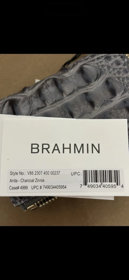 Cartera de cuero Brahmin Anita color carbón Zinnia gris nueva con etiquetas Foto 4 de 4