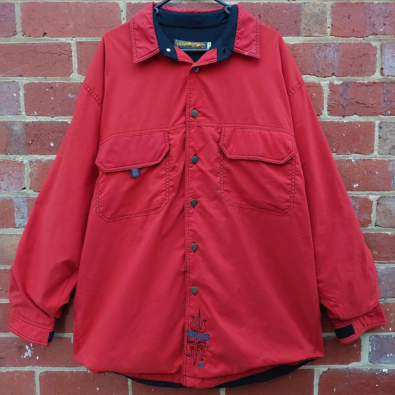 RARE Vintage 90s Y2K QUIKSILVER Surfers Of Fortune Mens Red Zip Ski Snow Jacket