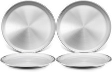 8 Inch Stainless Steel Toddler Plates Set of 4, Kids Dinner Metal Plates, Round