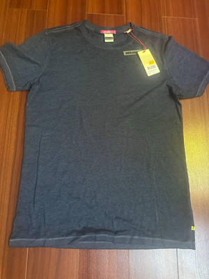 Scotch & Soda Men's L Regular Blue Solid Logo Crew Neck Tee The Poolside