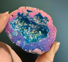 Aqua Aura Quartz Geode: Northern Lights Crystal Gift