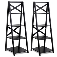 4-Tier Bookshelf Bookcase Ladder Shelf 2PCS Storage Display Rack Home