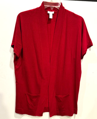 Chicos Womens 0 US Small Red Lightweight Open Front Short Sleeve Casual Sweater
