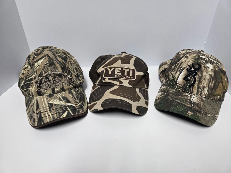 3 Cammo Ball Caps. Yeti. Ducks Unlimited. Browning.