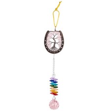 Horseshoe Tree of Life Ornament Crystal Ball Prism for Car Rear View Mirror