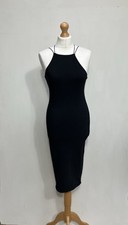River Island Midi Dress Size UK 8 Black Strappy Party Cocktail Rear Zip Summer