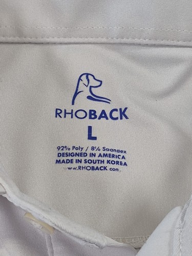 Rhoback Polo Shirt Mens Large White Solid Performance Golf Athletic Stretch Logo - Picture 2 of 8