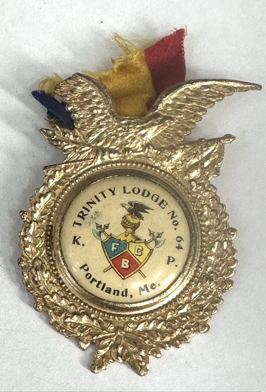 Antique 1900s Knights of Pythias Badge Portland, ME, Heavy Brass with Eagle