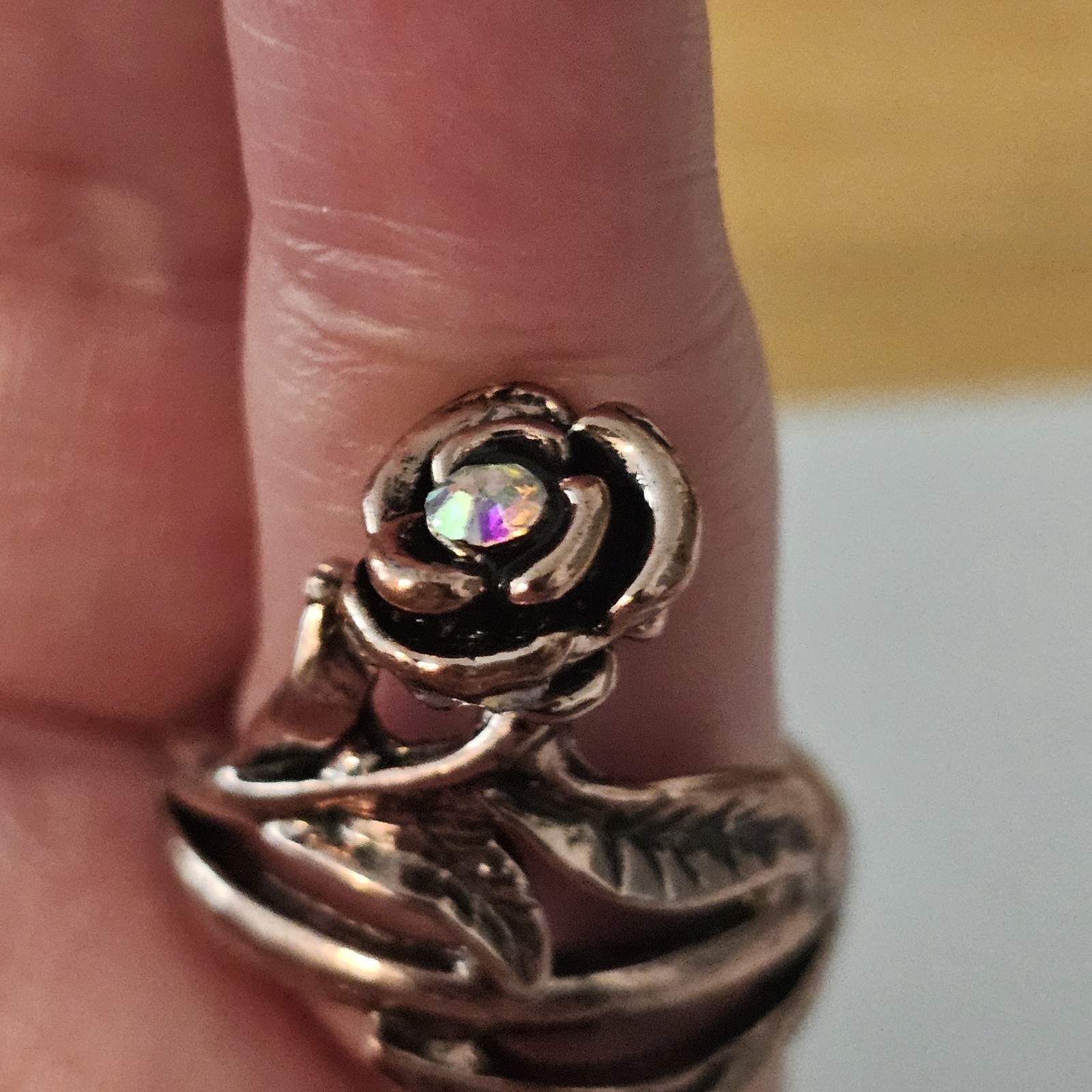Rose Flower Statement Ring Gold Tone Crystal Rhin… - image 3