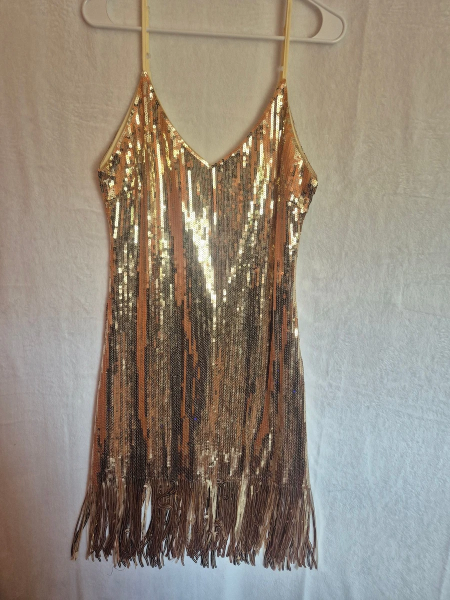 sparkly gold midi dress Gold Fringe Dress for Women main image 1