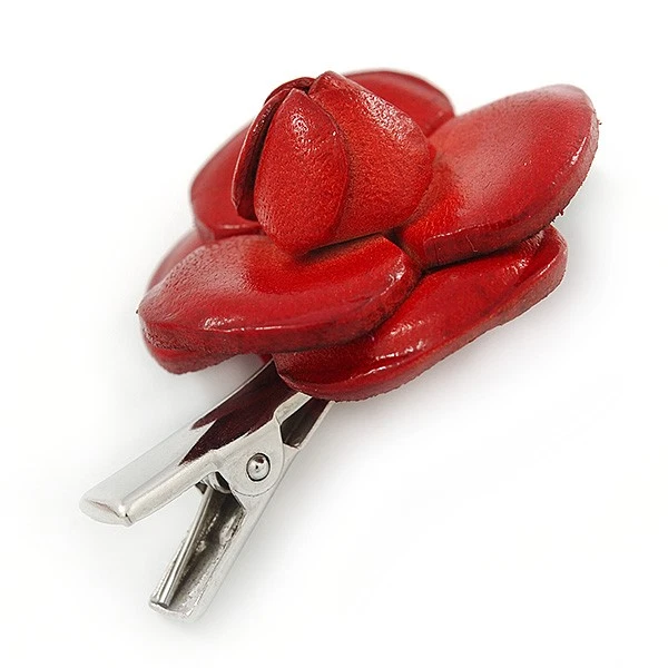 Clip de pico/pinza Concord de cuero rojo tono plata inspirado vintage - Foto 3 de 4