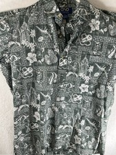 ono and company hawaiian shirt Medium Green Floral Ukulele Cotton Vintage Sum