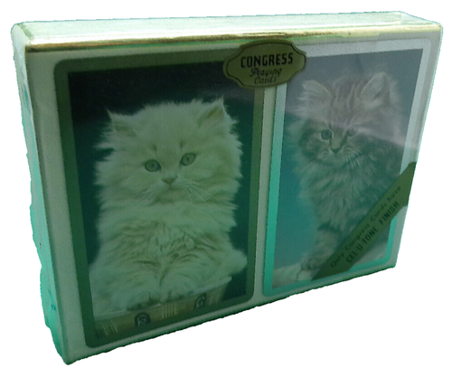Congress playing cards vintage 2 decks NOS still sealed kitten cat cel-u-tone