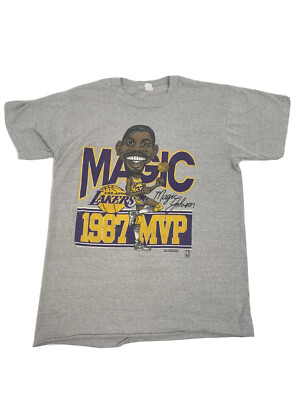 Vintage NBA Caricature Lakers Magic Johnson Shirt Small 1987