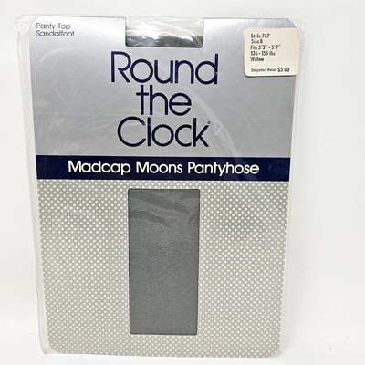 Round the Clock Pantyhose Willow Gray Madcap Moons Size B Vintage New Old Stock