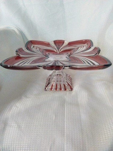 Soga Pressglas Schale 11,5" & Kuchenplatte Rubinrot Schliff auf Klar - Vintage - Bild 5 von 13