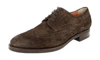 SANTONI Suede Wingtip Derby welted business shoes NEW - 8.5 42.5