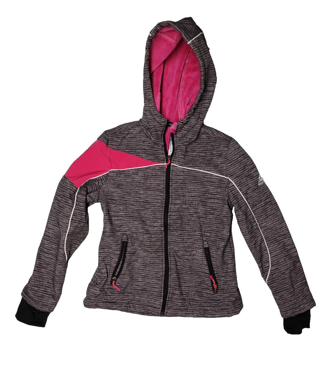 SNOZU Girl Jacket Hooded M 10-12 Gray/Pink Fleece Lined Hooded
