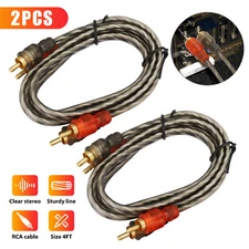 2PCS RCA Cables 2 Channel Twisted 4Ft Car Audio Shielded Interconnect Amp Wire