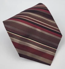 Perry Ellis Portfolio Silk Tie Red Tan Gray Stripes Men Necktie 57.5 x 3.5/8