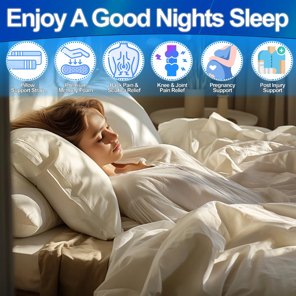 Almohada de rodilla ortopédica de espuma viscoelástica con correa para las piernas - Cuña ergonómica de soporte para piernas Foto 3 de 4