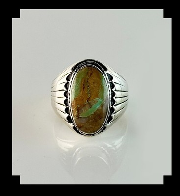 Handcrafted Sterling and Green Boulder Turquoise Ring Size 10