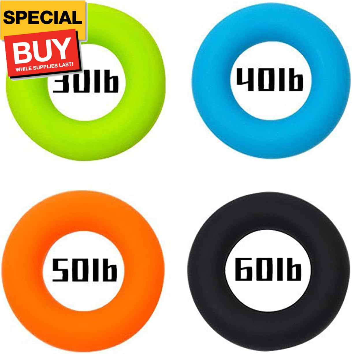 4 Pack Hand Grip Strengthener Rings Finger Exerciser Grip Strength Trainer Silic