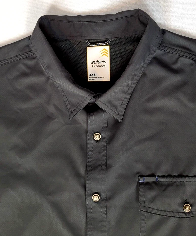 Solaris Outdoors Men 3XB Dark Olive Gray Short Sleeve Polyester Button Up Shirt - Imagem 4 de 4