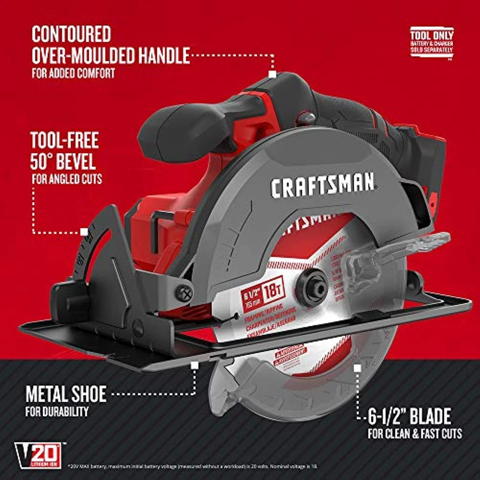CRAFTSMAN V20* 6-1/2-Inch Cordless Circular Saw, Tool Only (CMCS500B) - Image 2 of 4