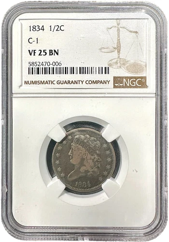 1834 Half Cent Classic Head C-1 Variety VF25 NGC