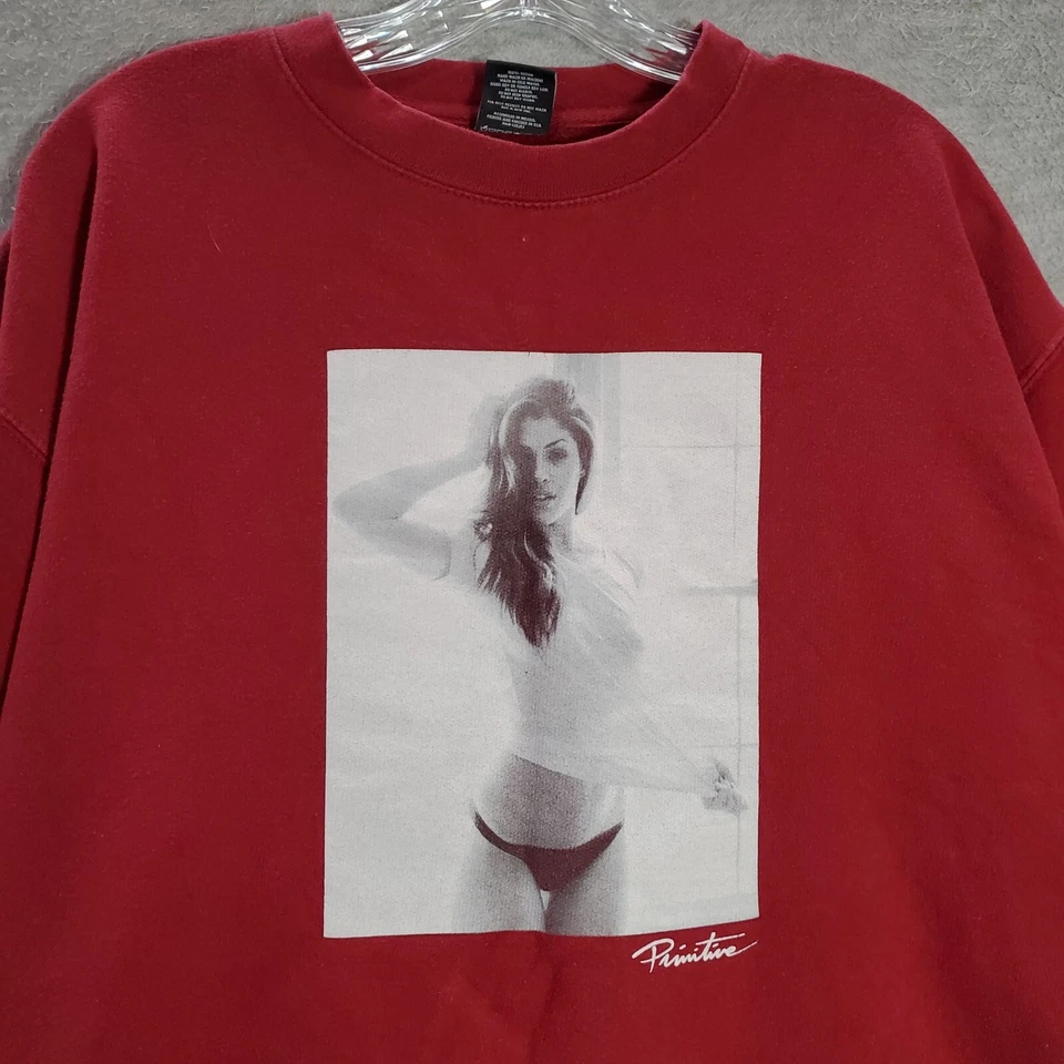 Primitive Men Sweatshirt XL Red Hot Babe Graphic Crew Neck Long Sleeve - Image 2 of 4