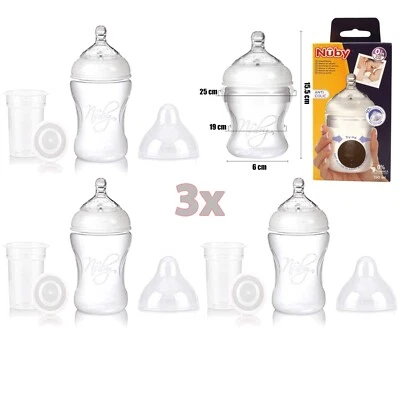 3Pk Nuby 150ml Silicone Slow Flow Baby Feeding Bottles, Wide Neck & Anti Colic