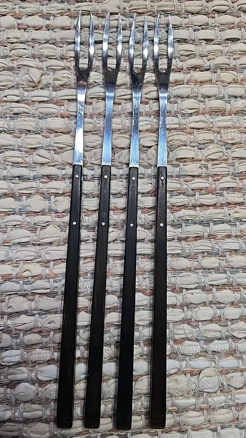 Dykins Ka-Bar FONDUE FORKS MCM Set of 4 Rosewood Stainless Steel 10.5” Vintage