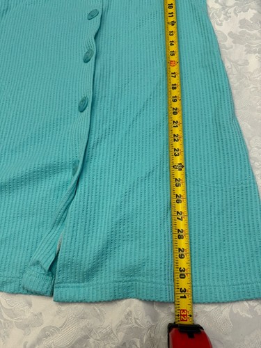 Stan Herman Med Blue Short Button Front Robe Lounge Sleep Waffle Knit Comfort - Picture 7 of 7
