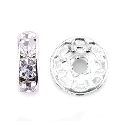 100Pcs Rondelle Spacer Beads Silver Plated Czech Crystal Rhinestone 8mm silver - Picture 3 of 7